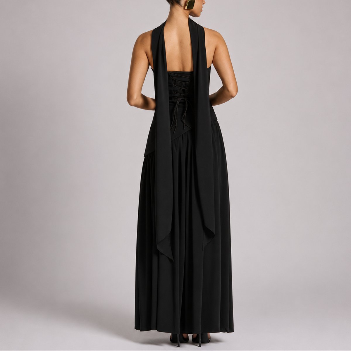 Camila | Robe Maxi Sans Manches à Dos Ouvert avec Écharpe pour Femmes - Invité de Mariage d'Automne