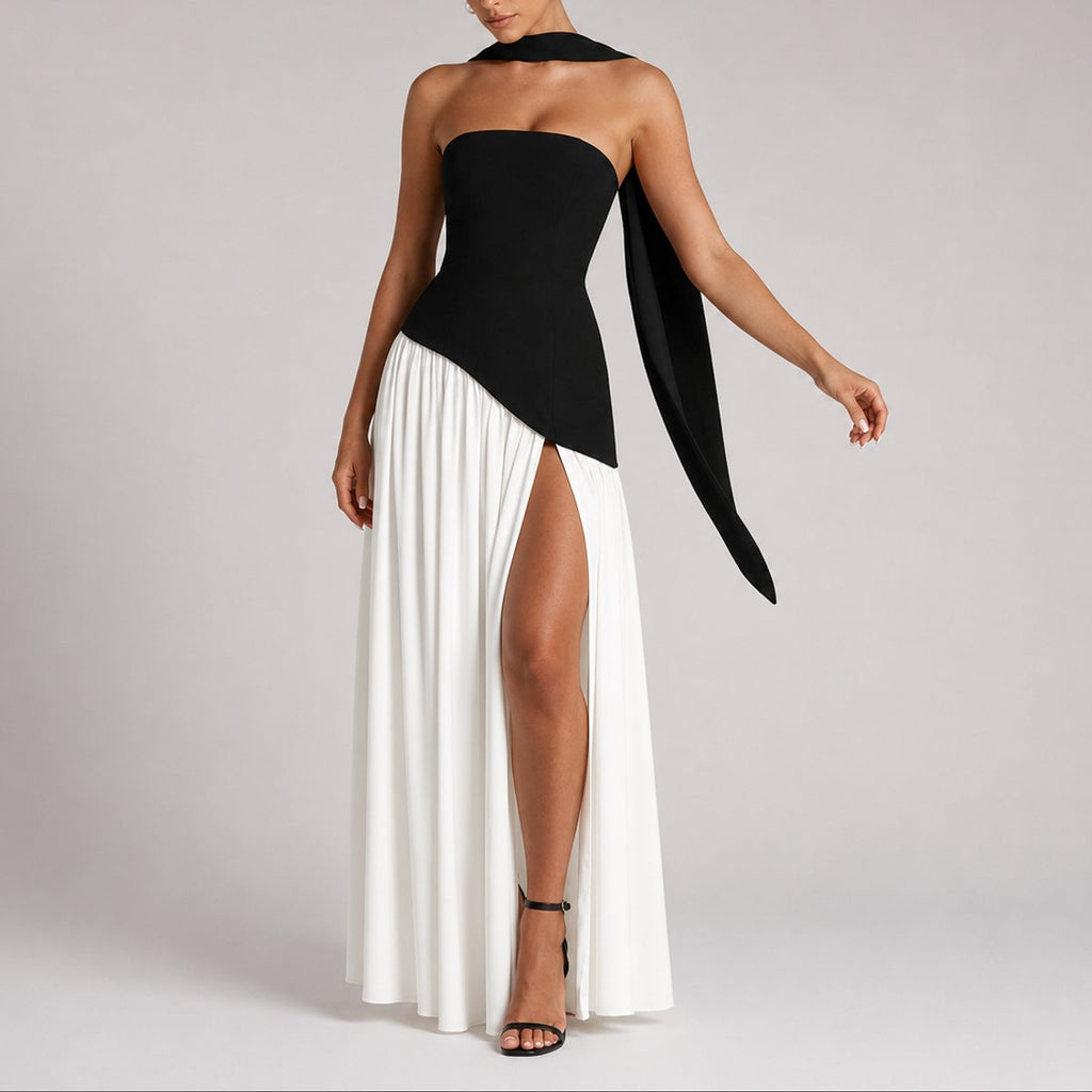 Camila | Robe Maxi Sans Manches à Dos Ouvert avec Écharpe pour Femmes - Invité de Mariage d'Automne