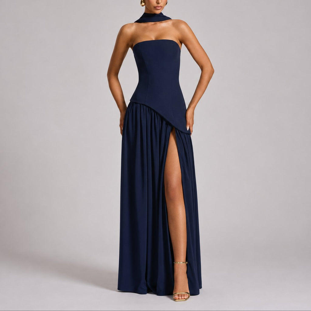 Camila | Robe Maxi Sans Manches à Dos Ouvert avec Écharpe pour Femmes - Invité de Mariage d'Automne
