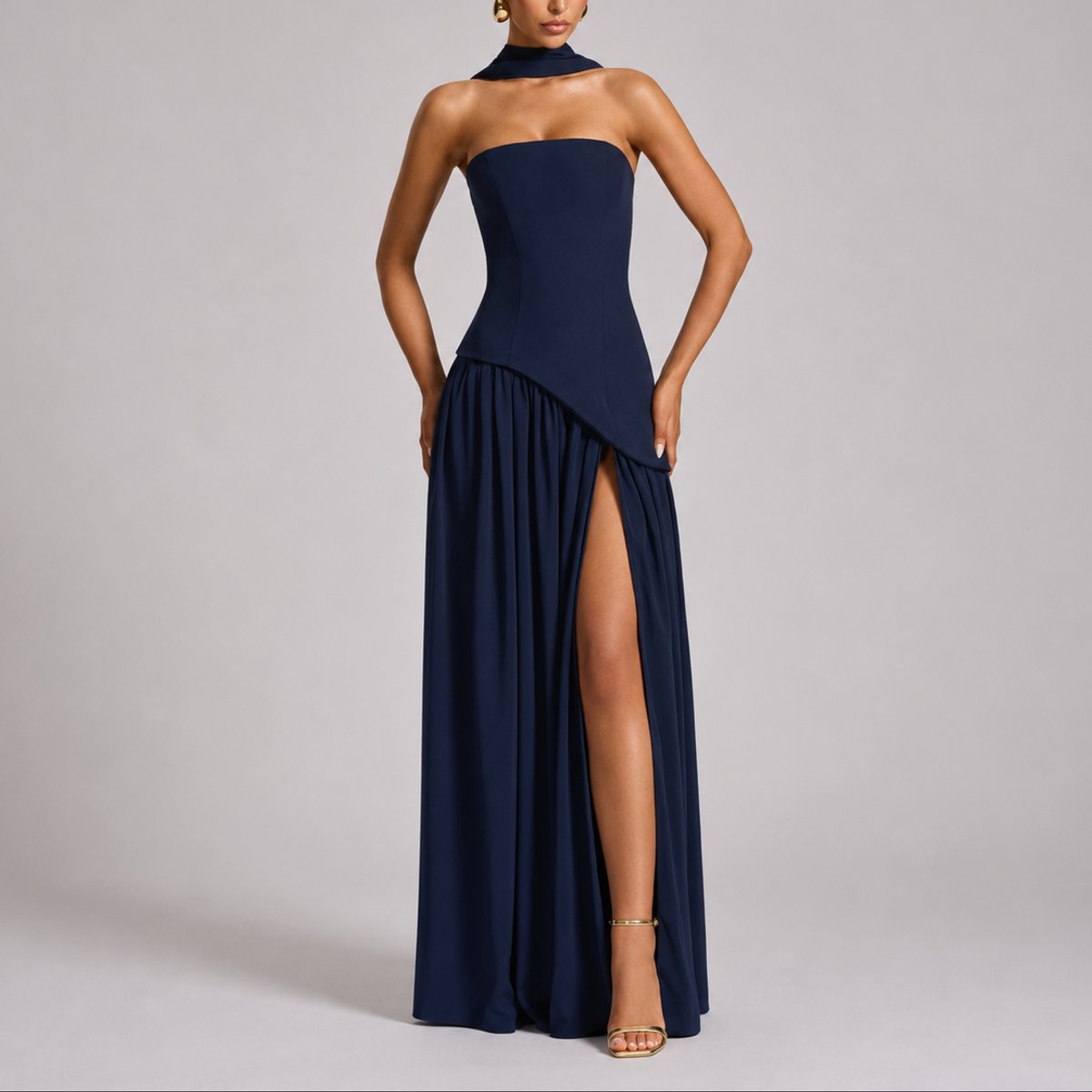 Camila | Robe Maxi Sans Manches à Dos Ouvert avec Écharpe pour Femmes - Invité de Mariage d'Automne