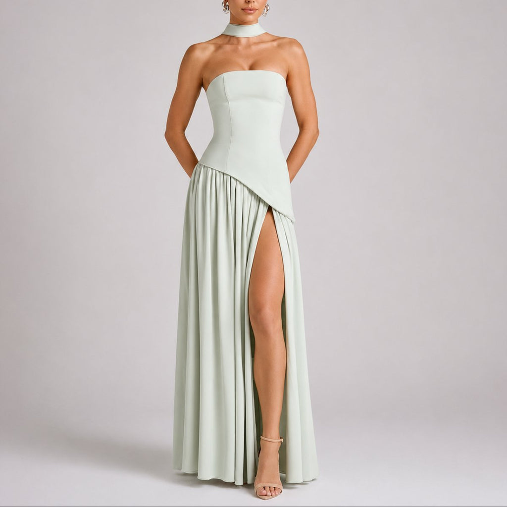 Camila | Robe Maxi Sans Manches à Dos Ouvert avec Écharpe pour Femmes - Invité de Mariage d'Automne