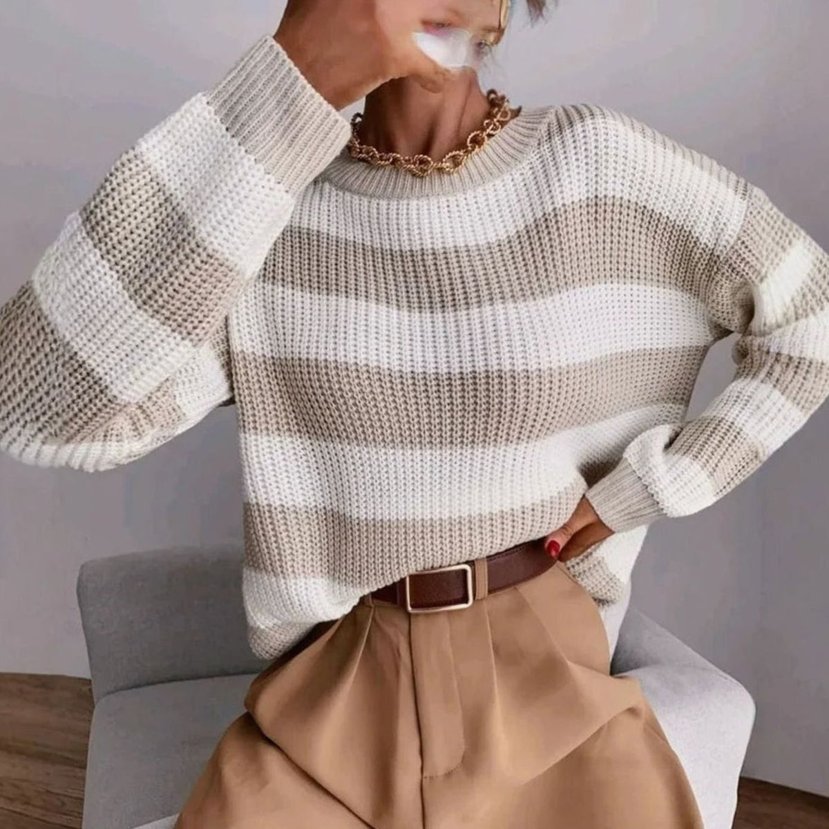 Emma | Pull en tricot à col rond décontracté pour femmes à rayures
