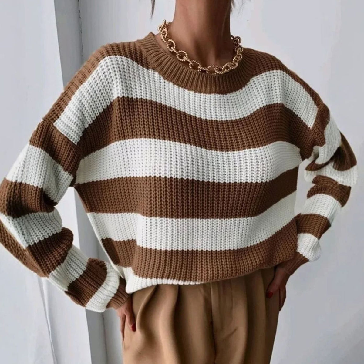 Emma | Pull en tricot à col rond décontracté pour femmes à rayures