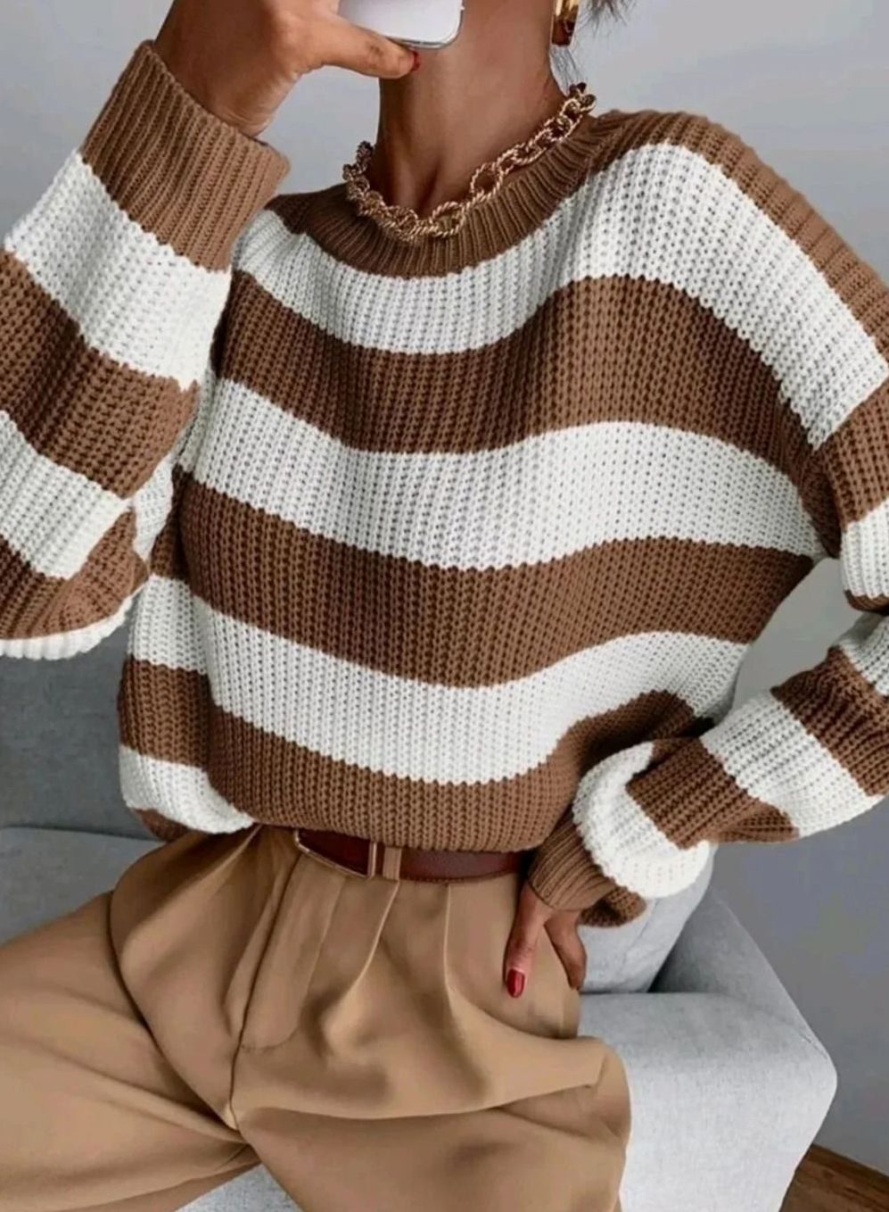Emma | Pull en tricot à col rond décontracté pour femmes à rayures