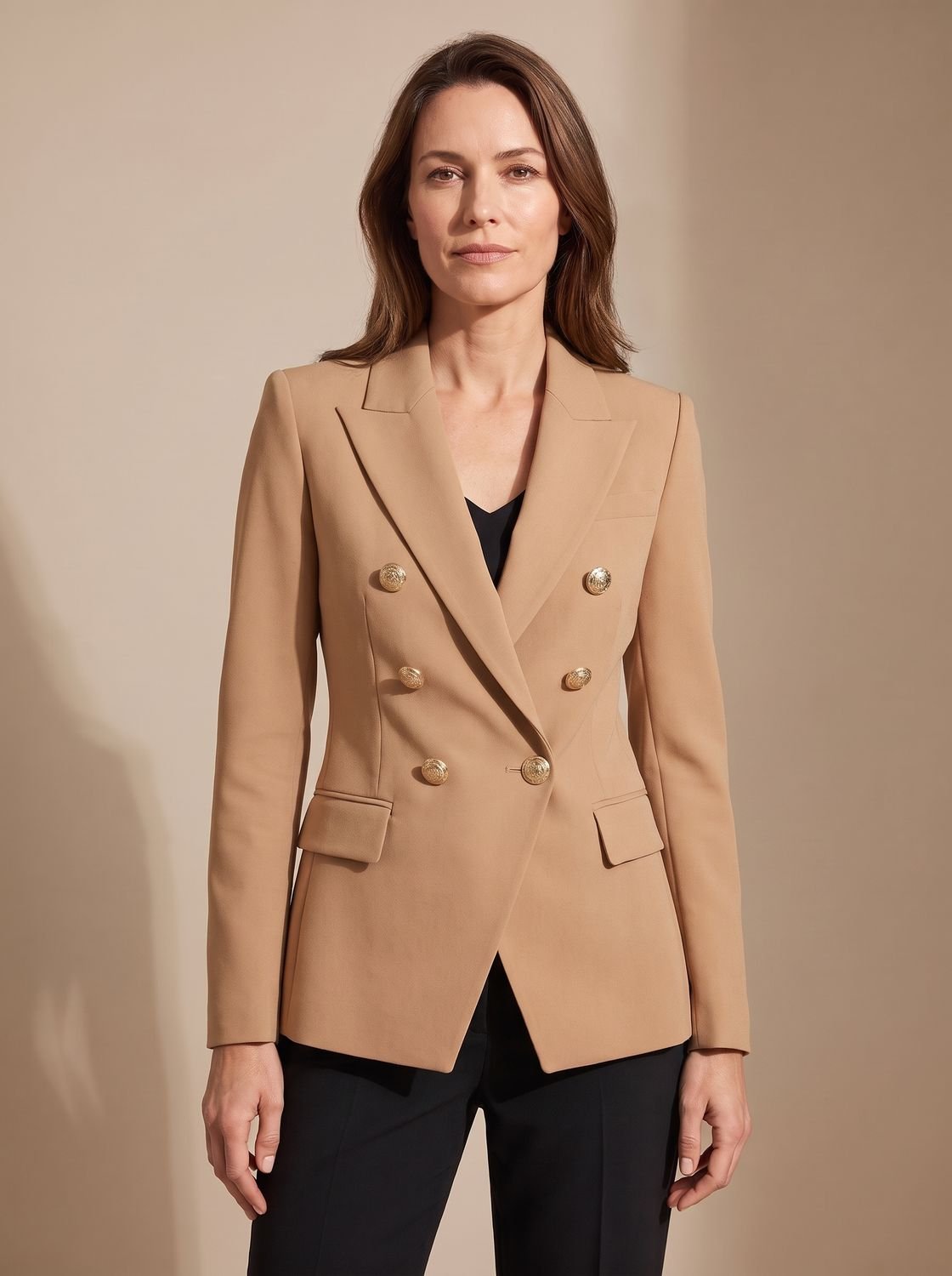Madison | Blazer Femme Ajusté Croisé à Double Boutonnage Doré