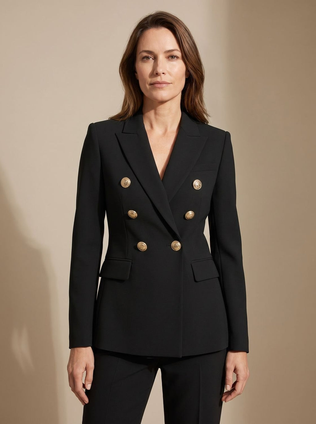 Madison | Blazer Femme Ajusté Croisé à Double Boutonnage Doré