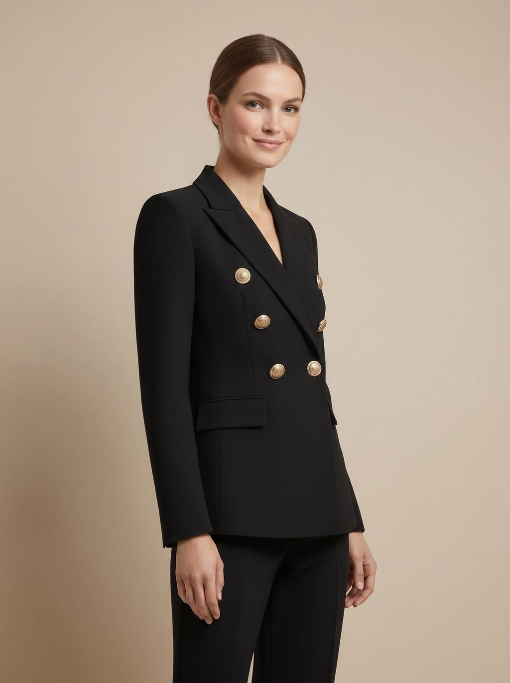 Madison | Blazer Femme Ajusté Croisé à Double Boutonnage Doré