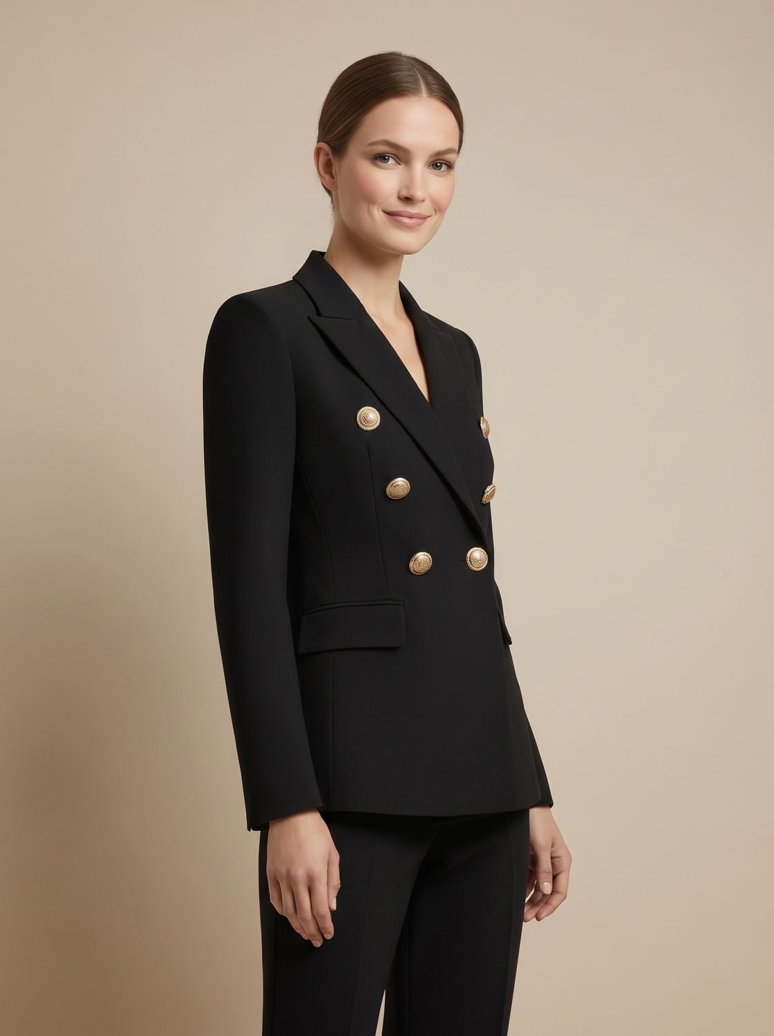 Madison | Blazer Femme Ajusté Croisé à Double Boutonnage Doré
