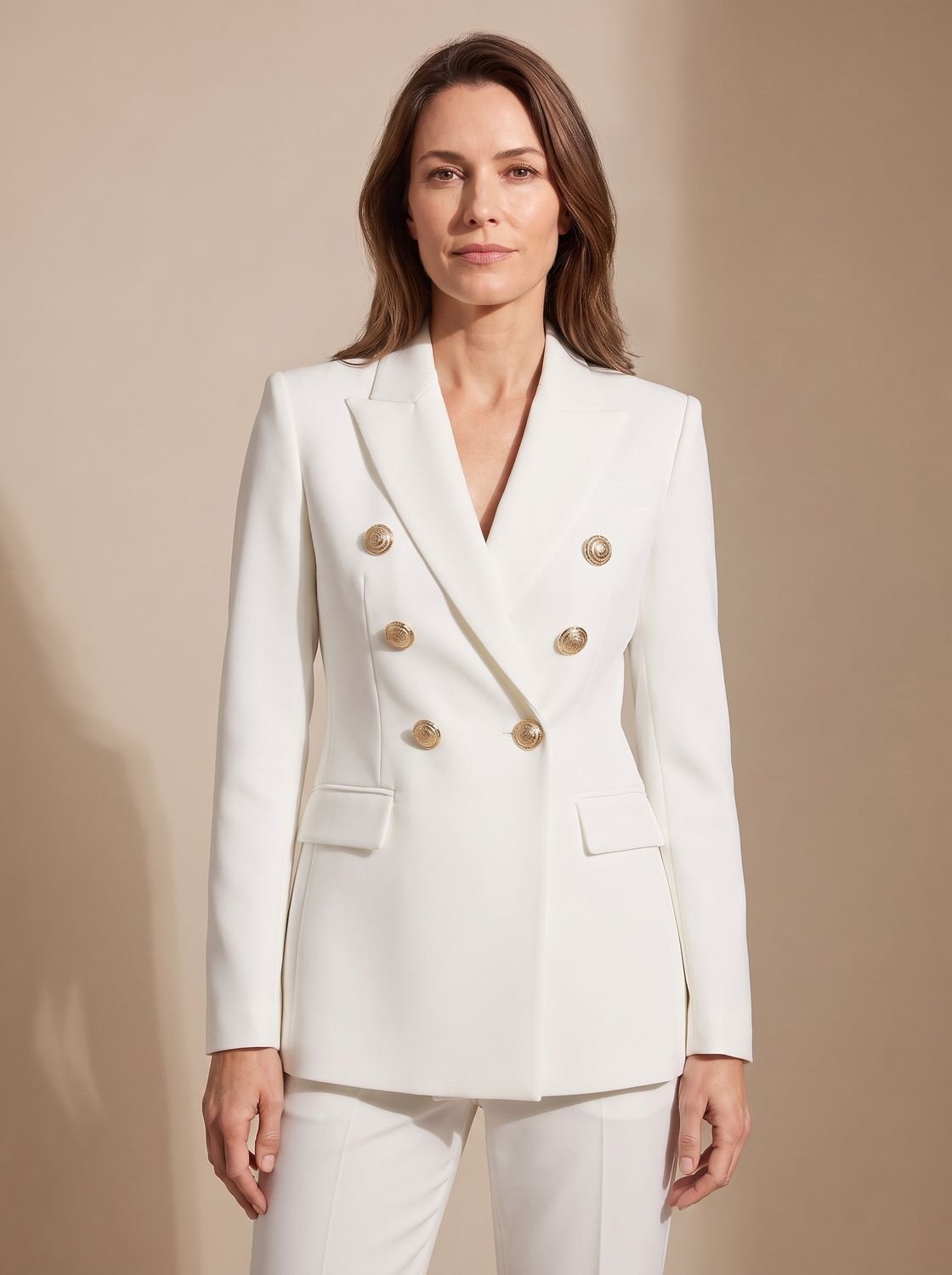 Madison | Blazer Femme Ajusté Croisé à Double Boutonnage Doré