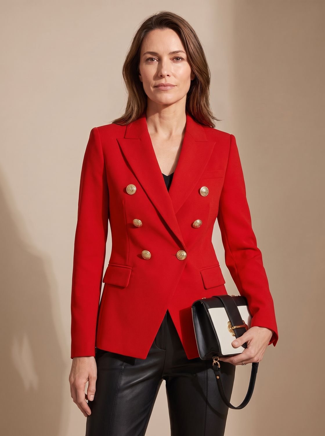 Madison | Blazer Femme Ajusté Croisé à Double Boutonnage Doré