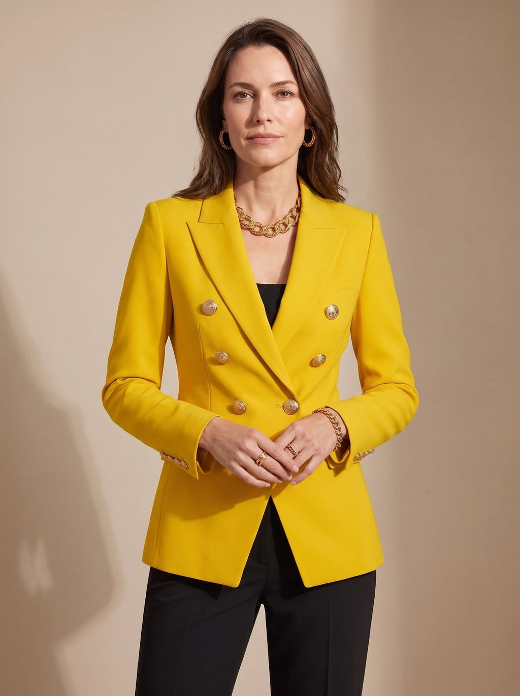 Madison | Blazer Femme Ajusté Croisé à Double Boutonnage Doré