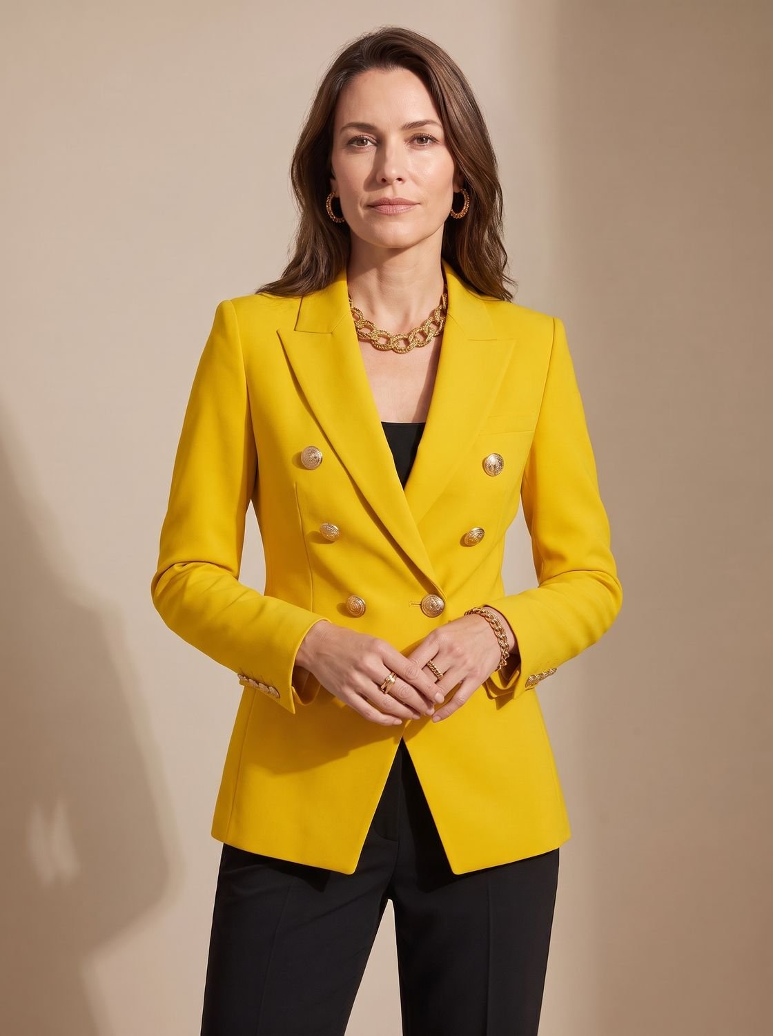 Madison | Blazer Femme Ajusté Croisé à Double Boutonnage Doré