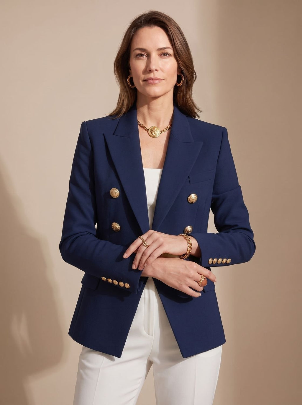 Madison | Blazer Femme Ajusté Croisé à Double Boutonnage Doré