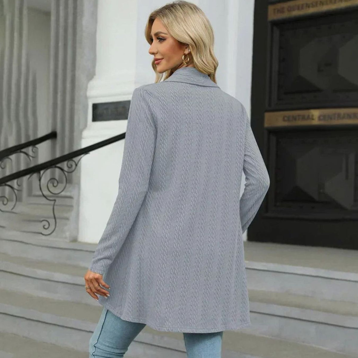 Isabella | Gilet long à manches longues texturé pour femmes