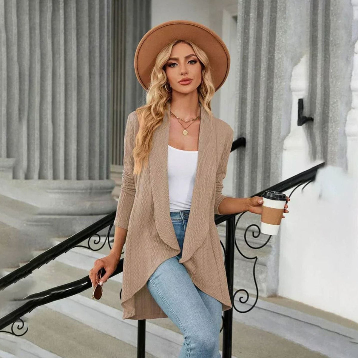 Isabella | Gilet long à manches longues texturé pour femmes