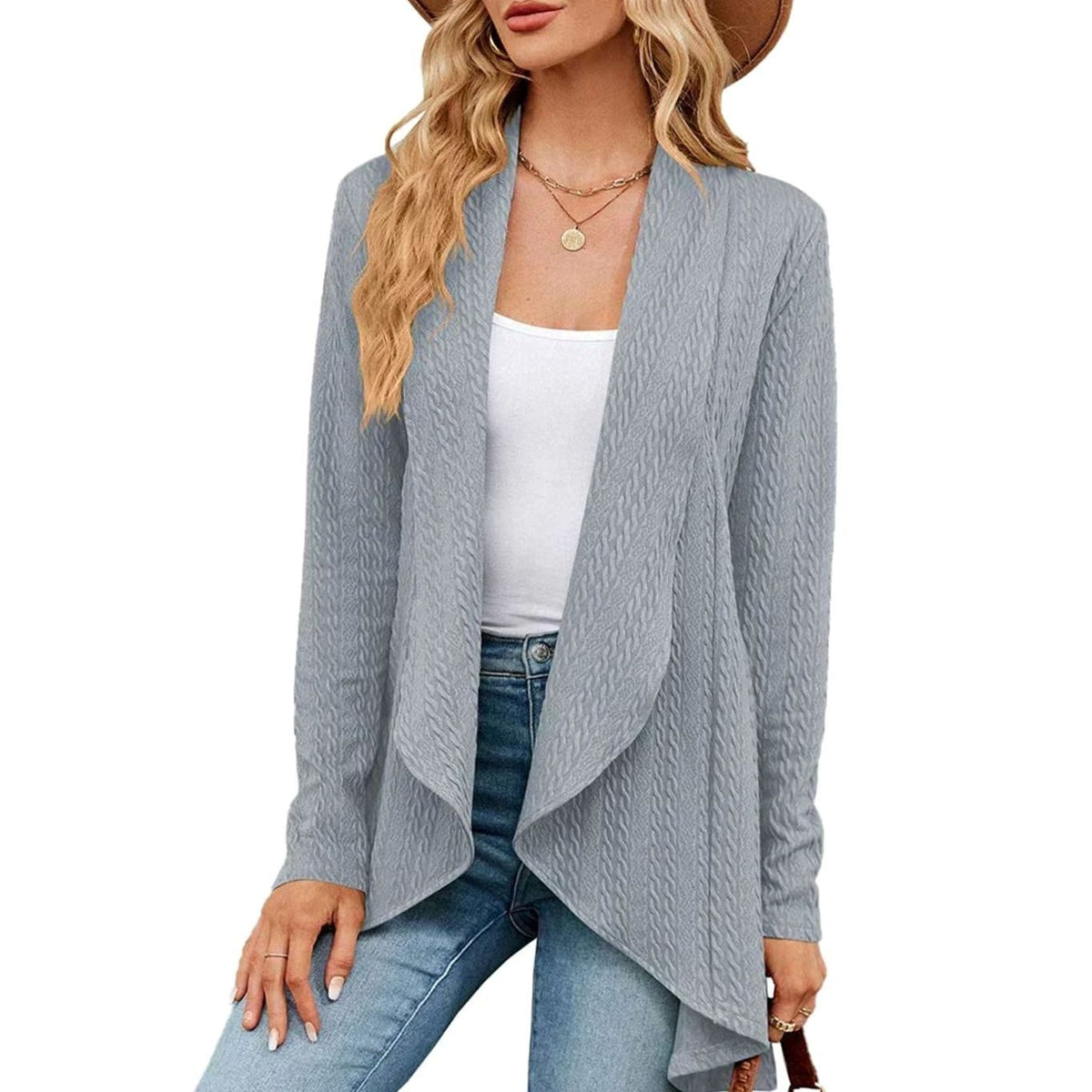 Isabella | Gilet long à manches longues texturé pour femmes