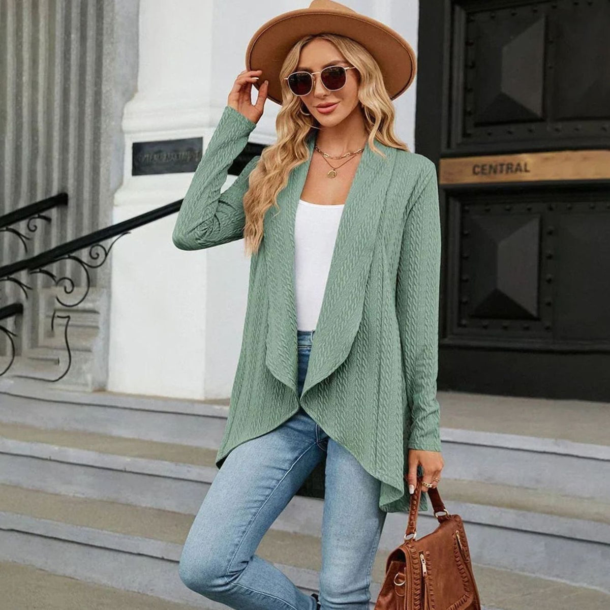 Isabella | Gilet long à manches longues texturé pour femmes