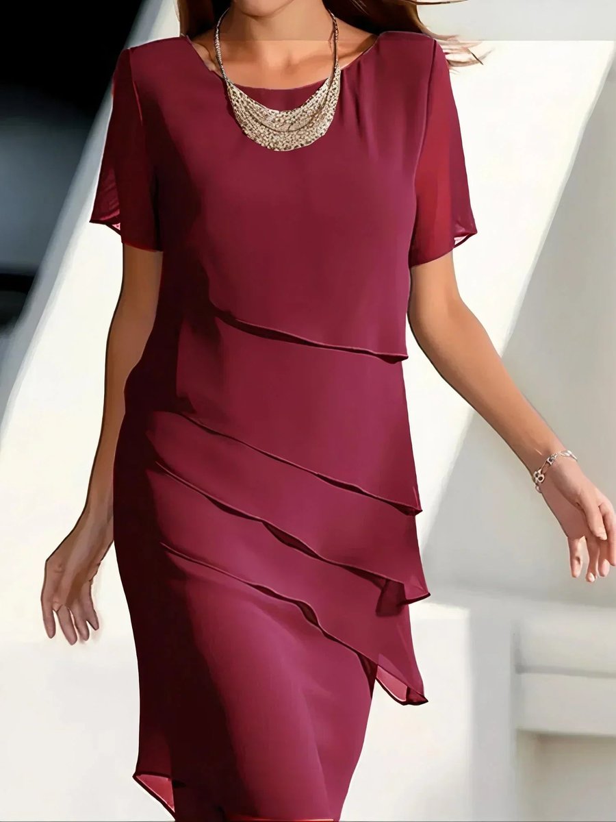 Sophia | Robe de cocktail en chiffon à volants à manches courtes pour femmes