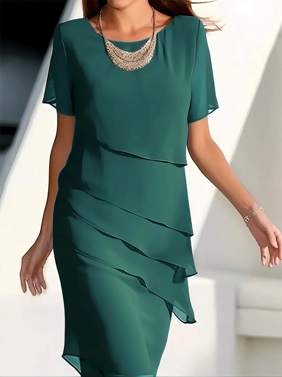 Sophia | Robe de cocktail en chiffon à volants à manches courtes pour femmes
