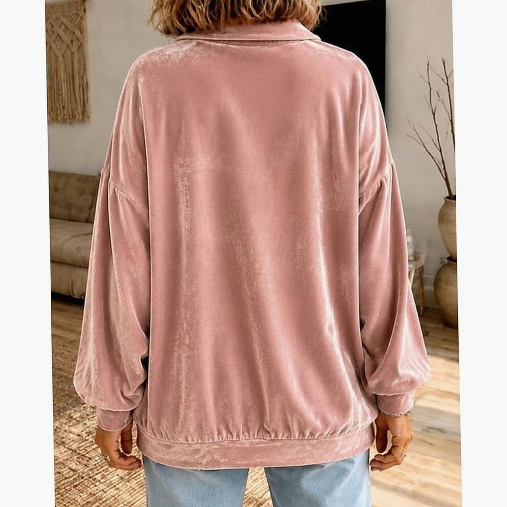Layla | Pull décontracté en velours pour femmes avec col et patte de boutonnage
