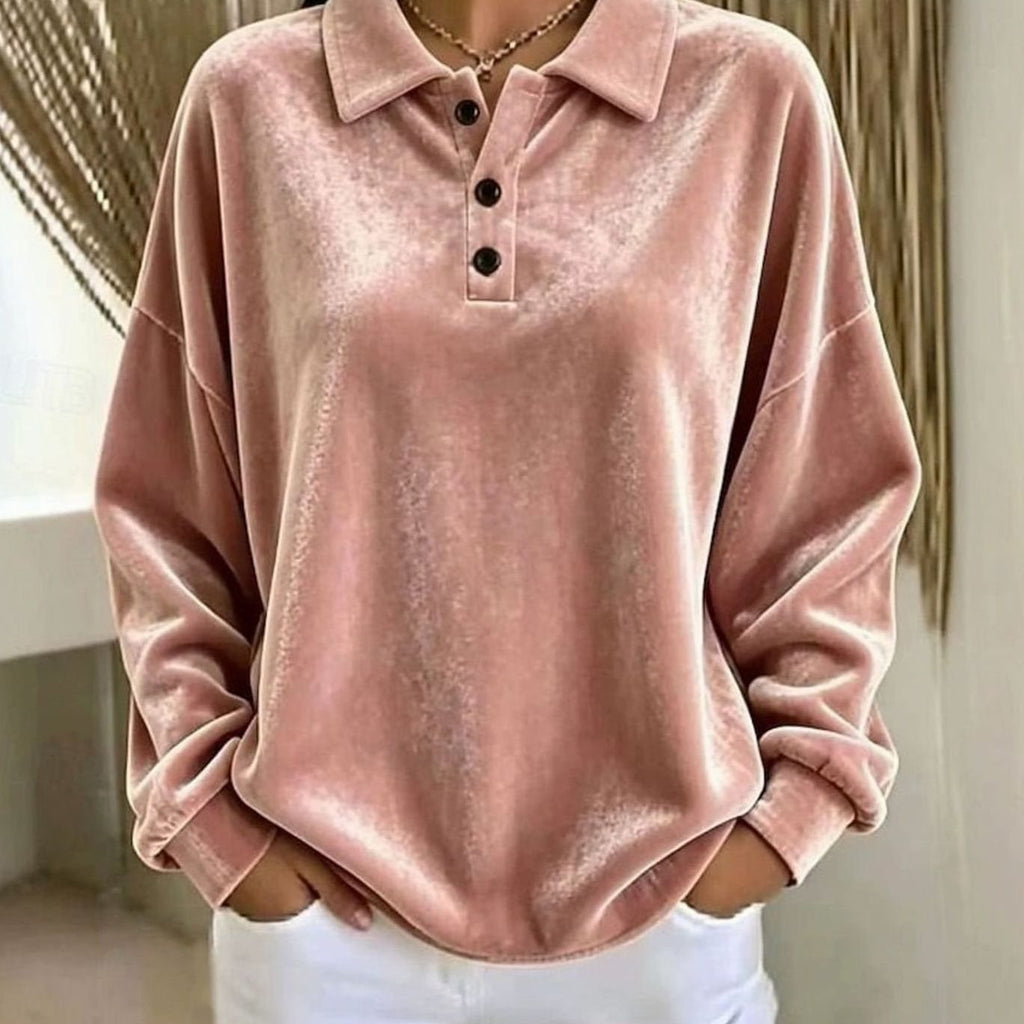 Layla | Pull décontracté en velours pour femmes avec col et patte de boutonnage