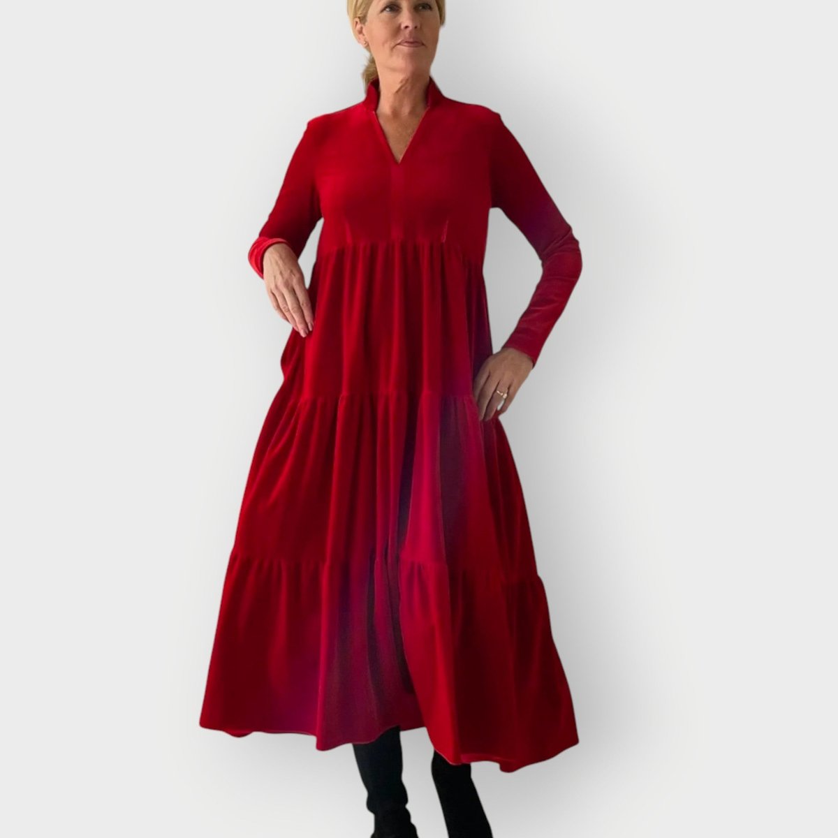 Grace | Robes Maxi Formelles en Velours pour Femmes à Manches Longues et Décolleté en V