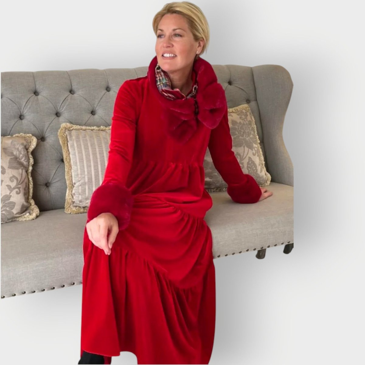Grace | Robes Maxi Formelles en Velours pour Femmes à Manches Longues et Décolleté en V