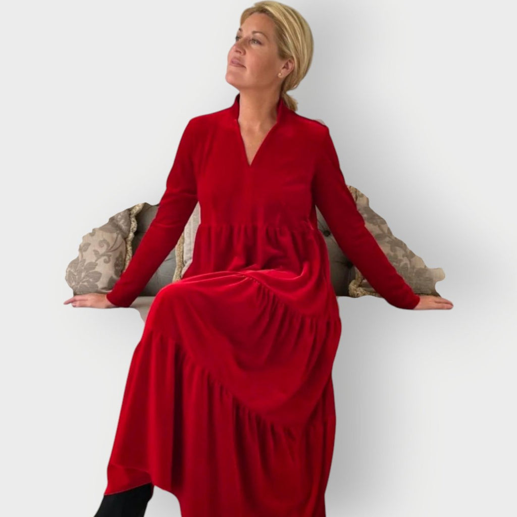 Grace | Robes Maxi Formelles en Velours pour Femmes à Manches Longues et Décolleté en V