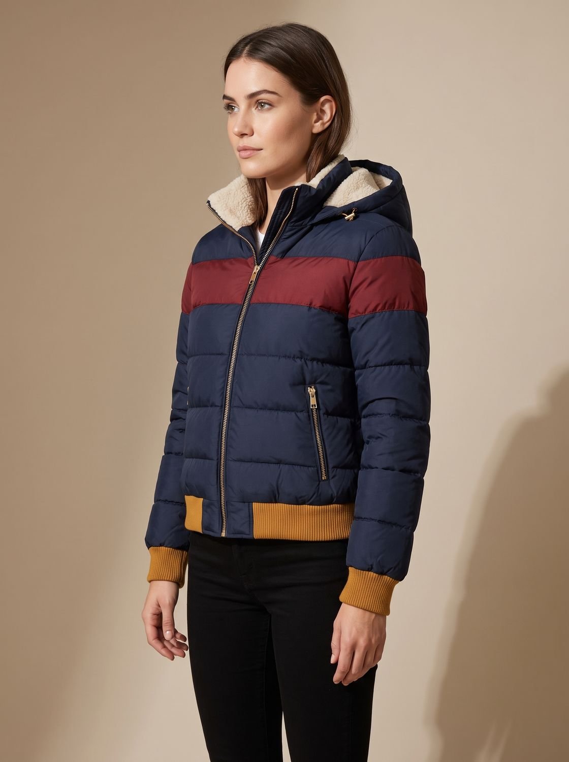 Sophia | Veste Puffer Imperméable à Capuche pour Femmes avec Rayures Rétro Colorées