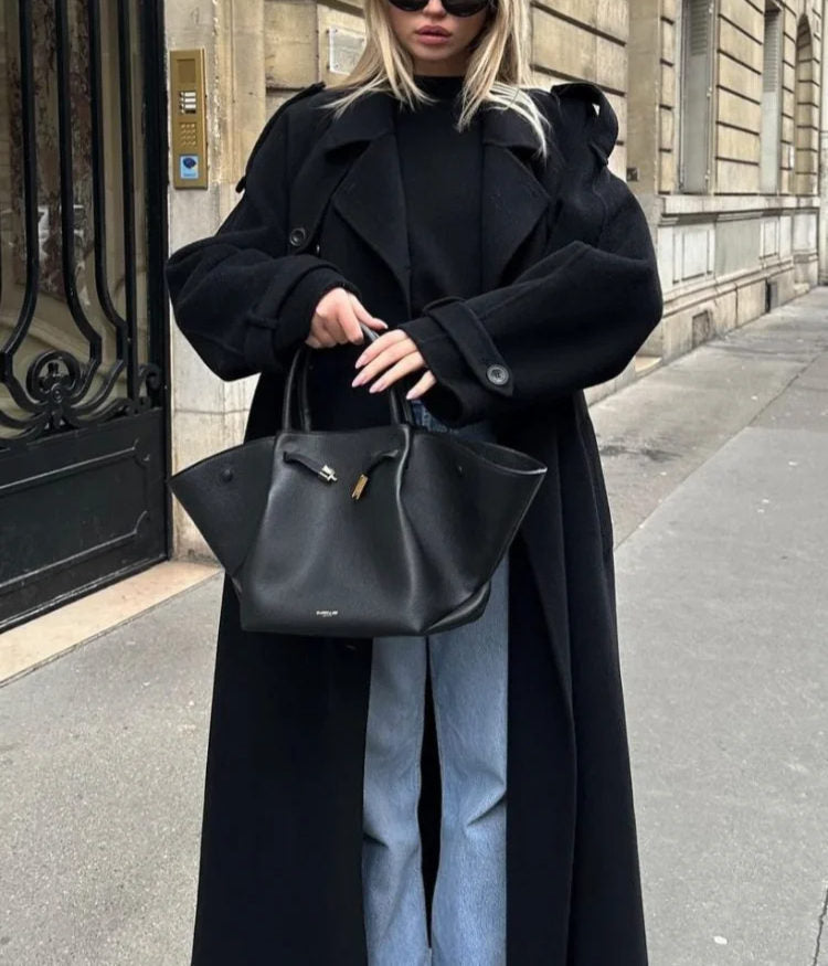 Manteau Trench en Laine pour Femmes avec Col Revers – Double Boutonnage avec Ceinture
