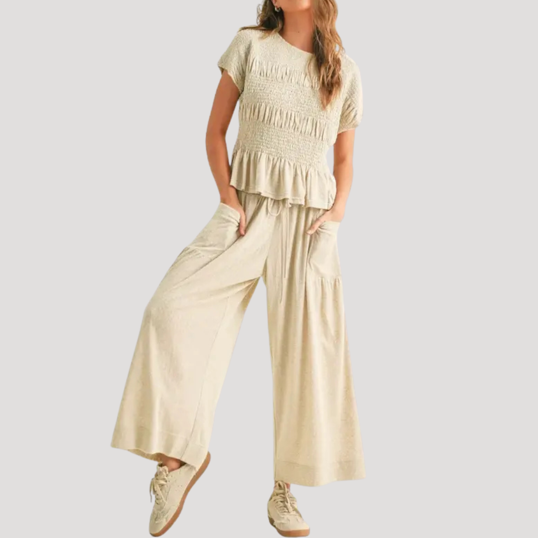 Zelda | Ensemble Top Peplum et Pantalons à Jambes Larges pour Femmes