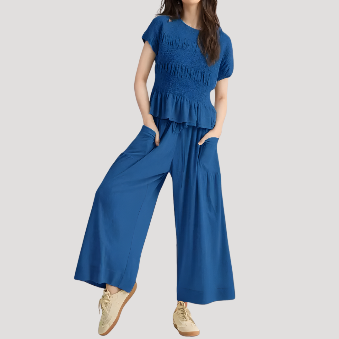 Zelda | Ensemble Top Peplum et Pantalons à Jambes Larges pour Femmes