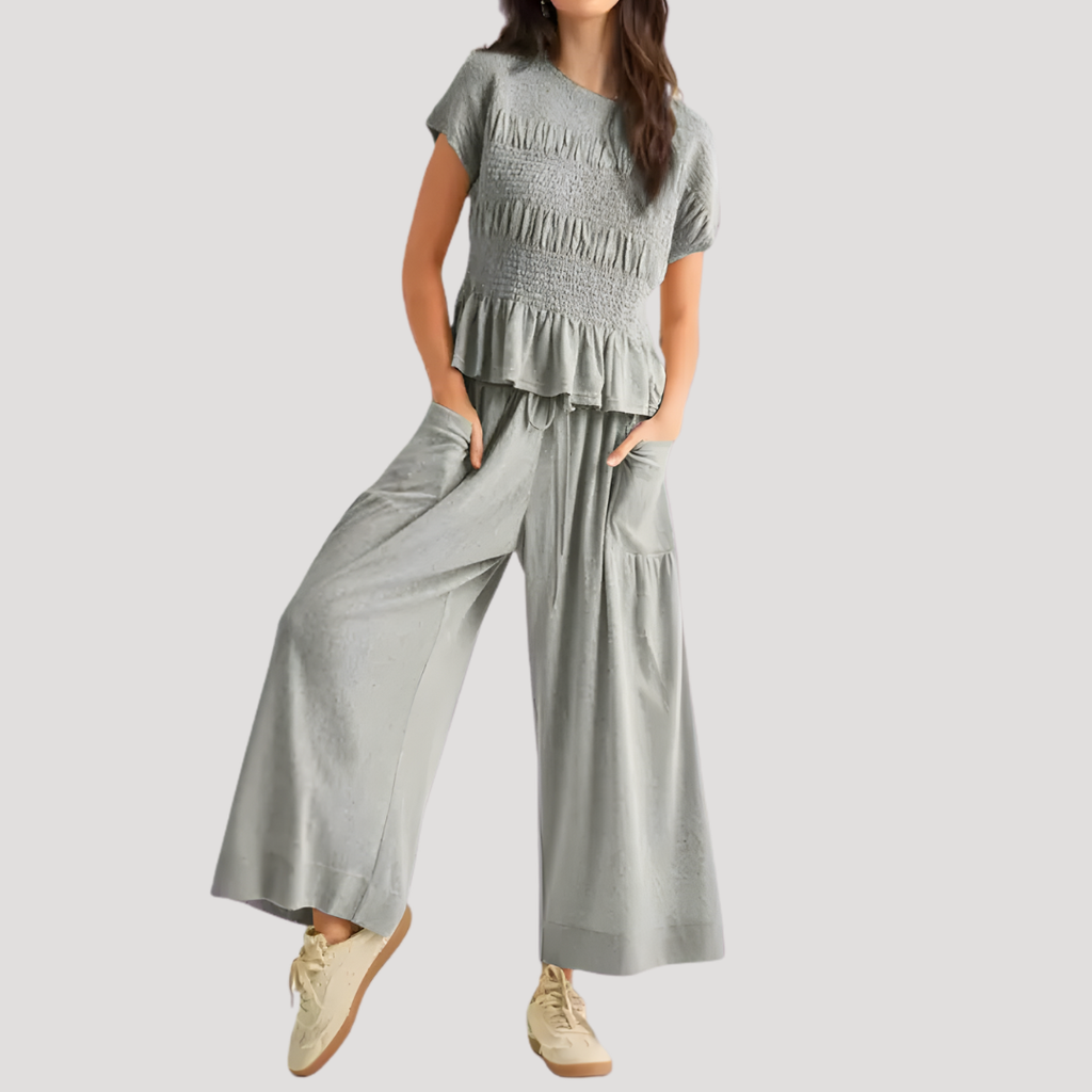 Zelda | Ensemble Top Peplum et Pantalons à Jambes Larges pour Femmes