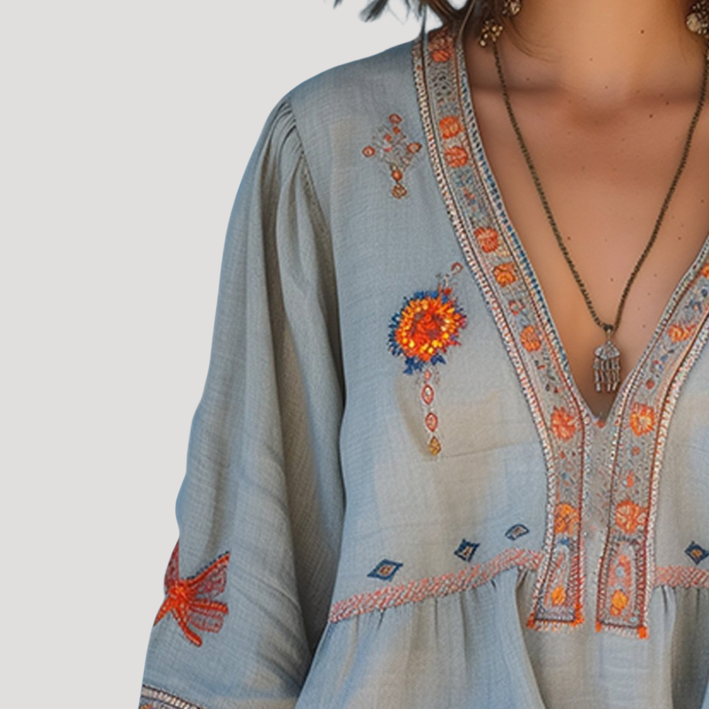 Zinnia | Blouse à Manches Longues Brodée à Col V pour Femmes