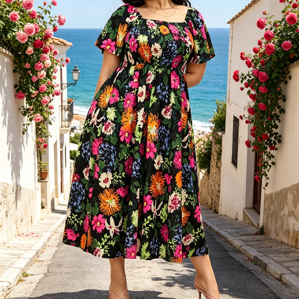 Phelia | Robe florale avec fronces et poches